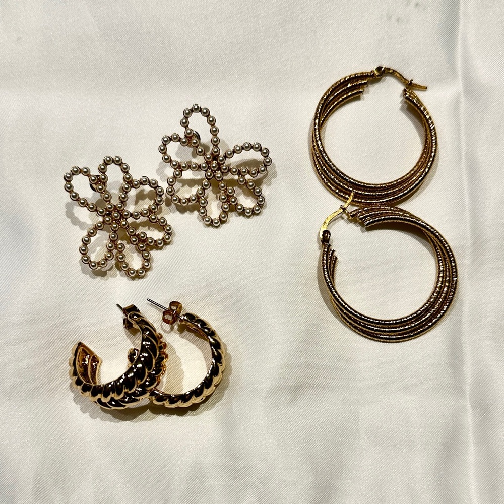 Set of 3 Gold Earrings